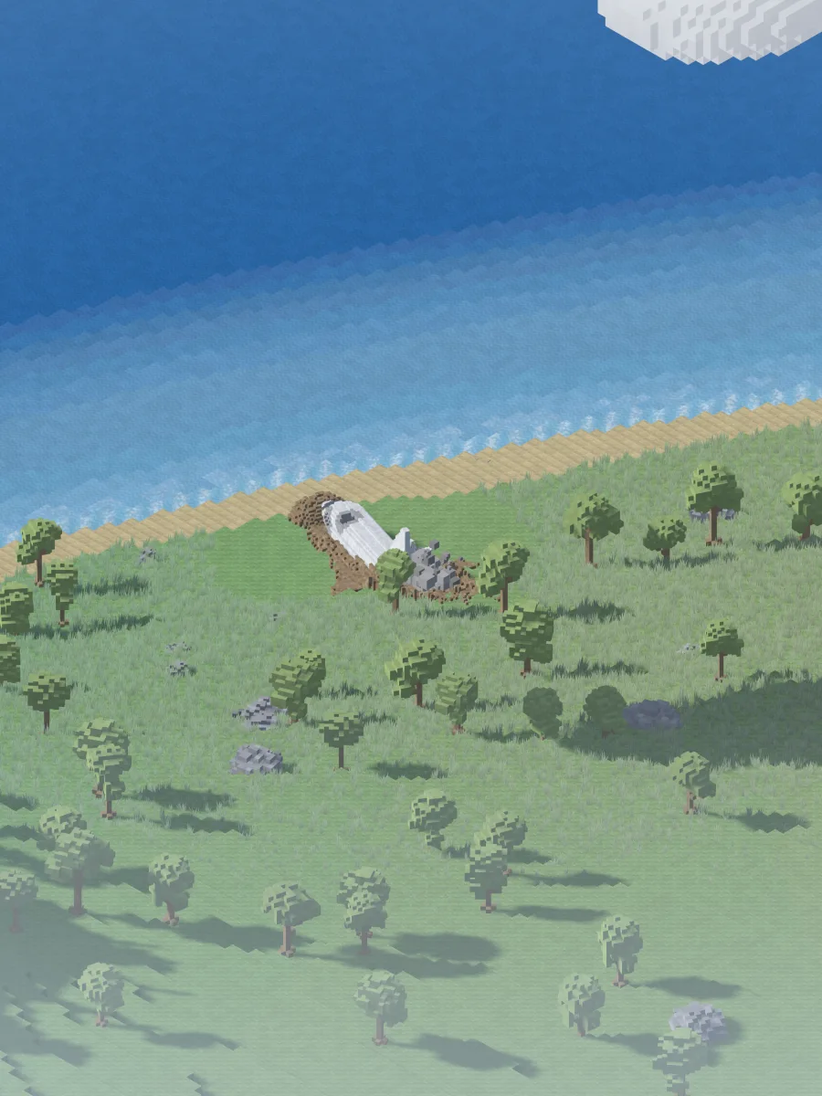 The crash site from higher up on iPad, with no text