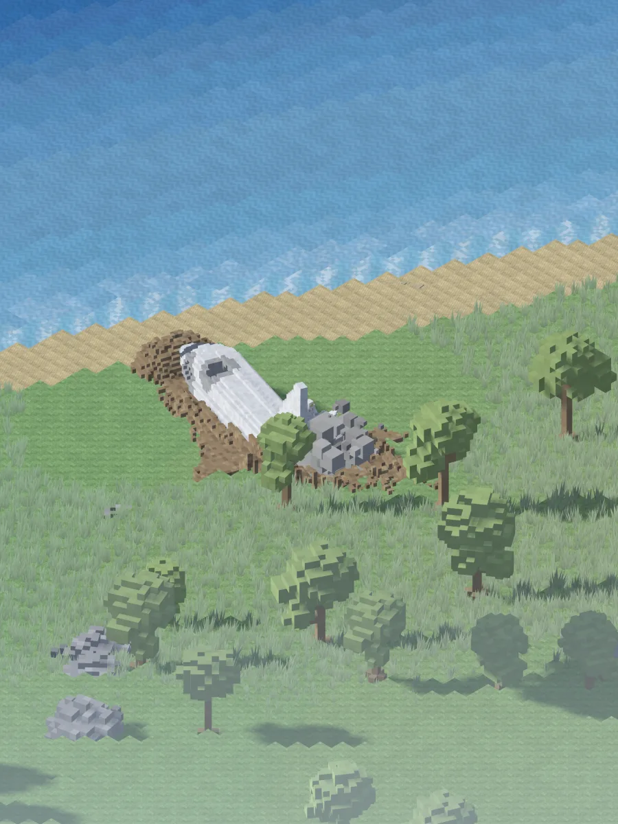 The crash site on iPad, with no text