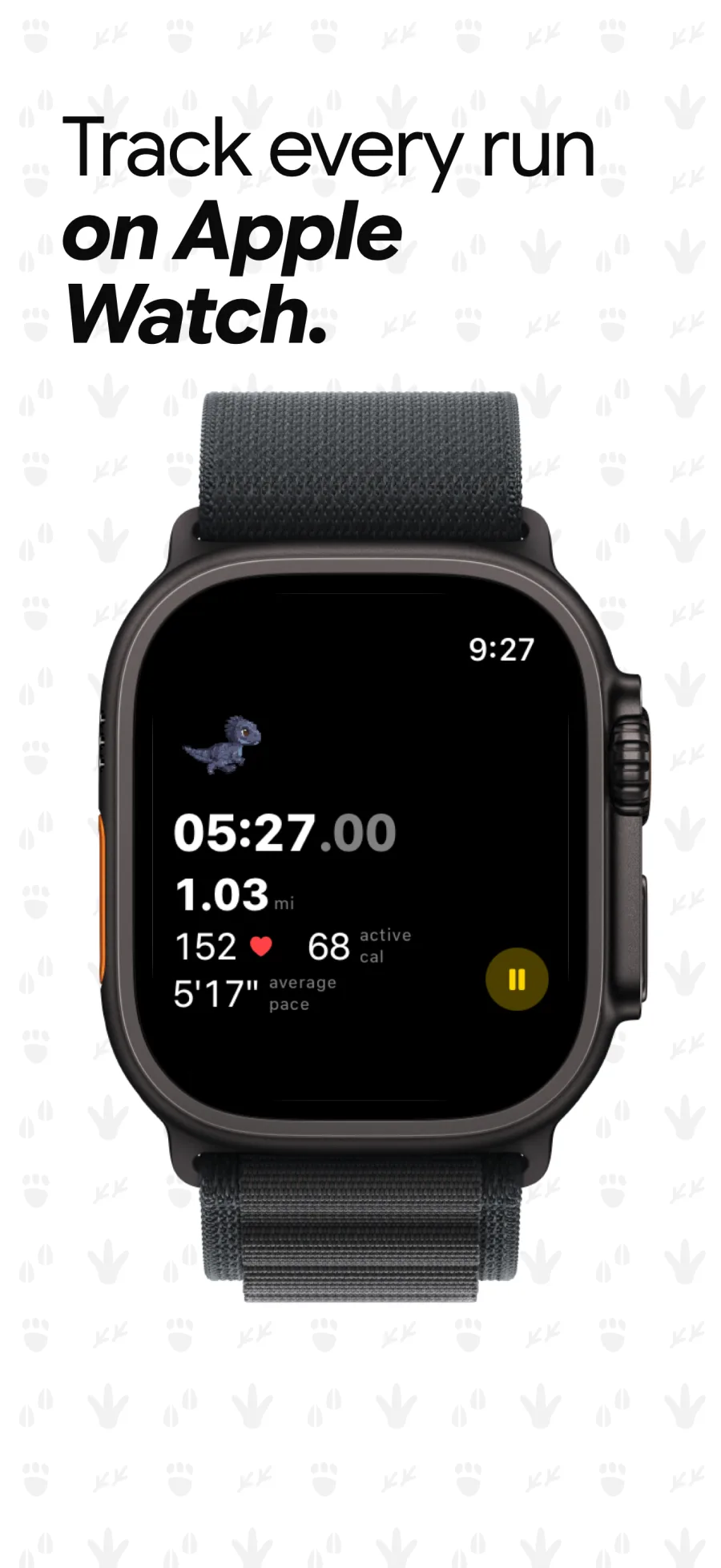 Track every run on Apple Watch: the workout screen with the creature running